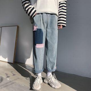Color Panel Straight-cut Jeans