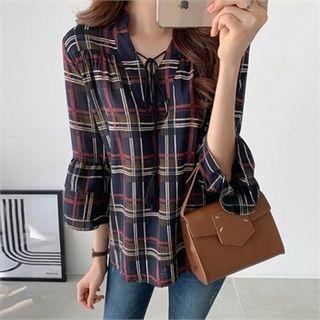 Tassel-detail Plaid Top