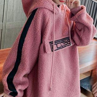 Letter Embroidered Furry Hoodie