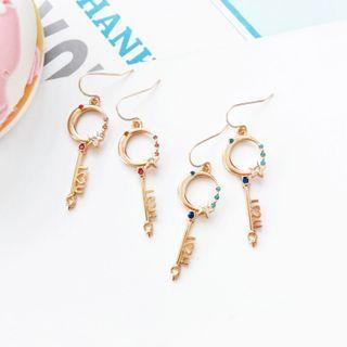 Alloy Rhinestone Key Dangle Earring