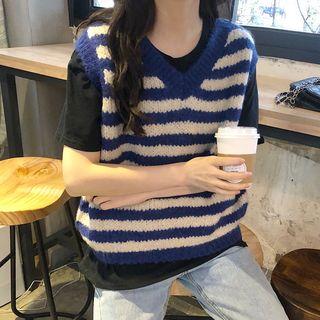 Striped Knit Vest Stripe - Blue - One Size