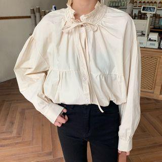 Ruffle-collar Tie-neck Blouse