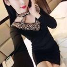 Studded Cut-out Long-sleeve Mini Sheath Dress Black - One Size