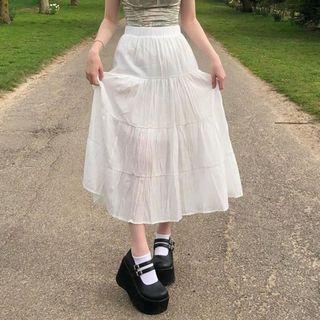 Plain Panel Long Skirt