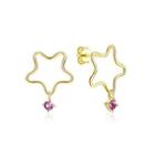 925 Sterling Silver Gold Plated Fashion Simple Star Earrings And Ear Studs With Purple Austrian Element Crystal Silver - One Size