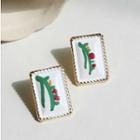 Printed Glaze Rectangle Alloy Earring 1 Pair - Silver - White - One Size