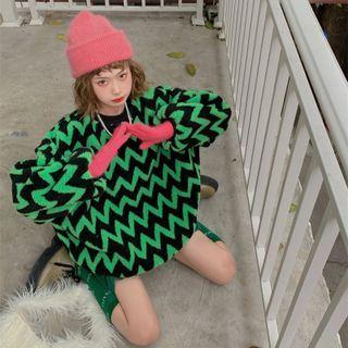Chevron Striped Print Faux Shearling Sweatshirt
