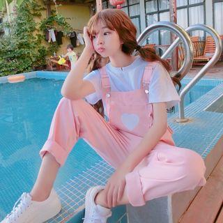 Heart Pattern Jumper Pants Pink - One Size
