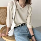 3/4-sleeve Knitted Top