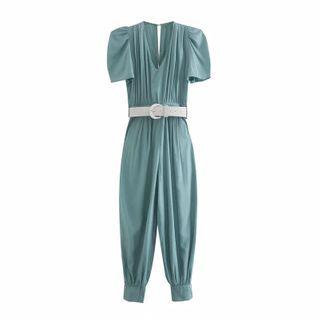 Short-sleeve Keyhole Jumpsuit