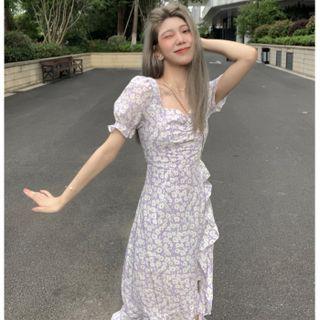 Floral Irregular Midi A-line Dress