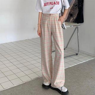High Waist Plaid Straight Leg Pants