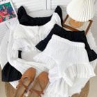 Set: Boatneck Ruffle-trim Crop Top + Ruffled Hot Shorts