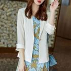 Elbow-sleeve Blazer / Floral Midi A-line Dress