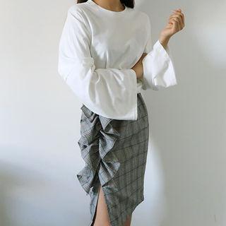 Round-neck Long-sleeve Knot-waist T-shirt