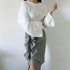 Round-neck Long-sleeve Knot-waist T-shirt