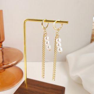 Faux Pearl Chain Alloy Dangle Earring 1 Pair - Gold - One Size