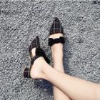 Plaid Chunky Heel Pointed Slide Sandals
