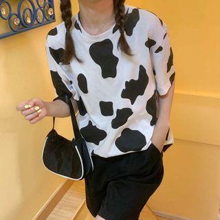 Short-sleeve Pattern Printed T-shirt As Shown In Figure - One Size