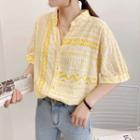 Short-sleeve V-neck Ethnic Print Shirt