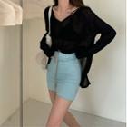 Long-sleeve Hooded Knit Top / Mini Fitted Skort