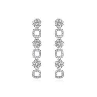 Fashion And Elegant Geometric Square Flower Tassel Earrings With Cubic Zirconia Silver - One Size