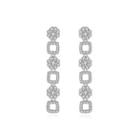 Fashion And Elegant Geometric Square Flower Tassel Earrings With Cubic Zirconia Silver - One Size