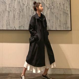 Trench Coat / Accordion Pleat Midi Skirt
