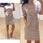 Elbow-sleeve Tie-waist Dress