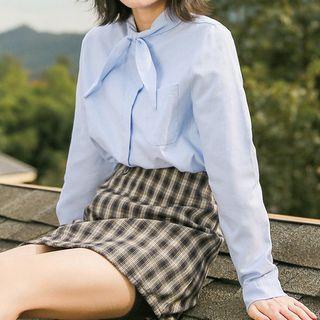 Tie Neck Shirt Light Blue - One Size