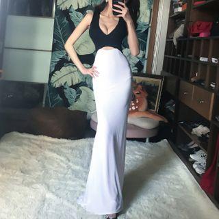 Sleeveless Paneled Midi Sheath Evening Gown