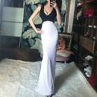 Sleeveless Paneled Midi Sheath Evening Gown