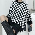 Checkerboard Slit Sweater