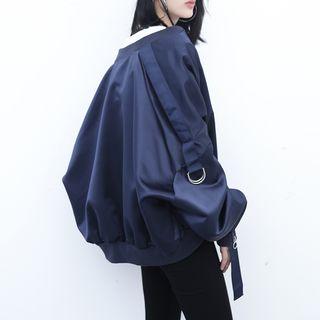 Loose-fit Tie-accent Satin Baseball Jacket