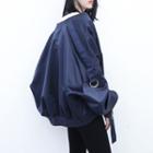 Loose-fit Tie-accent Satin Baseball Jacket