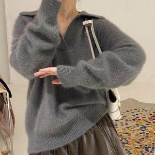 V-neck Collared Cropped Sweater