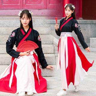 Long-sleeve Hanfu Top / A-line Midi Skirt / Set