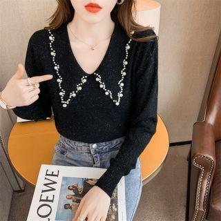 Chelsea Collar Beaded Knit Top