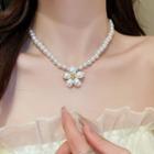 Flower Pendant Faux Pearl Necklace White - One Size