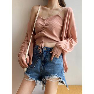 Set: Drawstring Crop Top + Light Cardigan