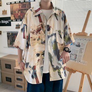Pocket Front Painting Short Sleeve Shirt