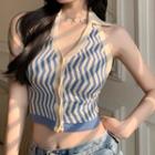 Sleeveless Striped Knit Top Blue & White - One Size