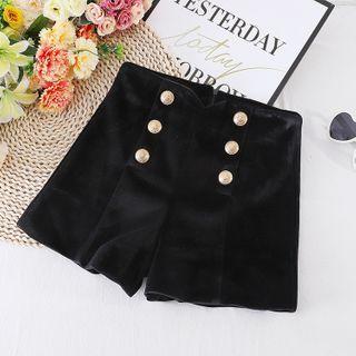 Double-breasted Velvet Wide-leg Shorts