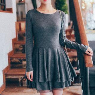 Plain Long-sleeve A-line Dress