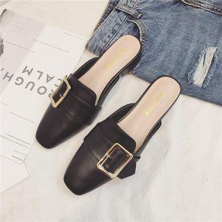 Buckled Faux-leather Low-heel Mules