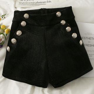 Buttoned Slim-fit Velvet Shorts
