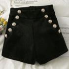 Buttoned Slim-fit Velvet Shorts