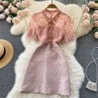 Short-sleeve Collar Lace Beaded Dress