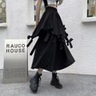 Asymmetrical Layered Midi A-line Skirt Black - One Size