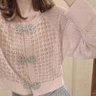 Frog Button Eyelet Knit Cardigan Pink - One Size